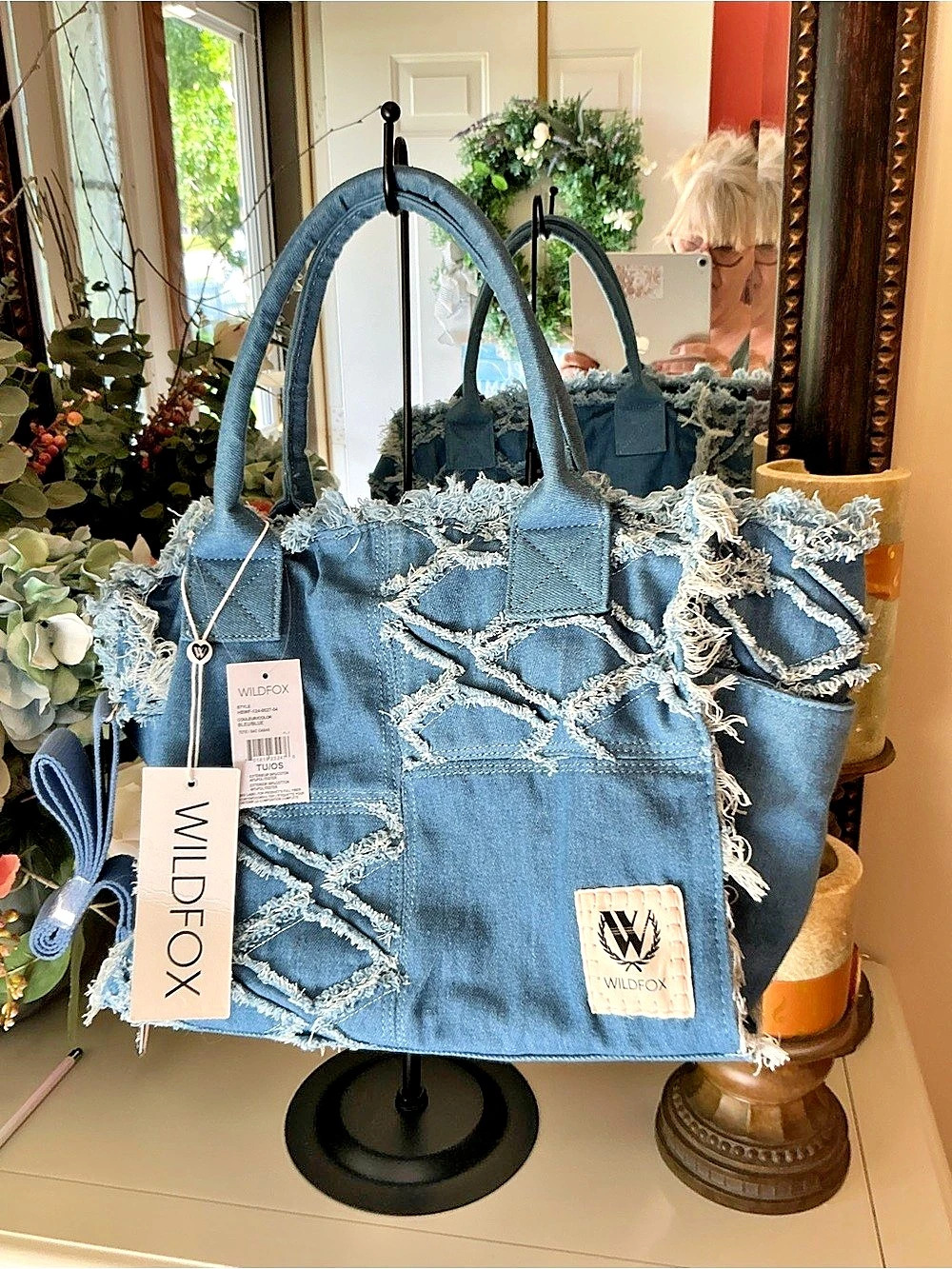 Wildfox Denim Fringe Tote in Blue NWT